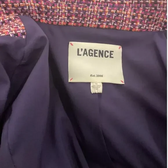L’AGENCE Brook Tweed Double Breasted Cropped Blazer Purple Pink Size 10 - Picture 13 of 15